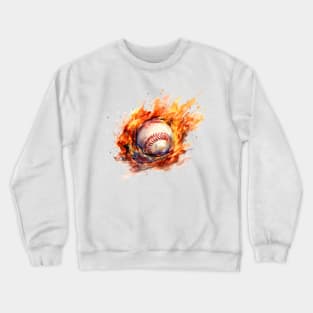 Flaming Baseball Watercolor Crewneck Sweatshirt